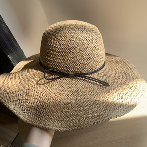 手工编织大帽檐防晒帽草帽子女夏天沙滩度假遮阳帽礼帽海边太阳帽