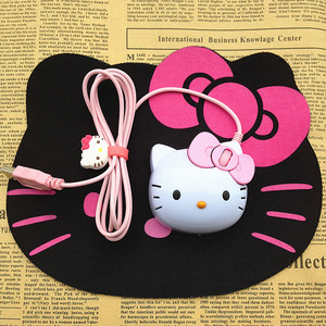 送鼠标垫创意女生可爱凯蒂猫HELLO KITTY卡通鼠标 KT猫头有线鼠标