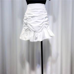 白色百褶皱半身裙a字裙短裙子女夏装高腰鱼尾裙小个子荷叶边包臀