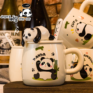 可爱熊猫杯子陶瓷带盖勺马克杯大容量喝水杯闺蜜生日礼物女生实用