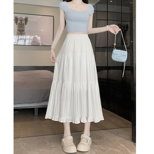 白色蛋糕裙半身裙女夏季新款小个子高腰显瘦垂感荷叶边a字长裙子