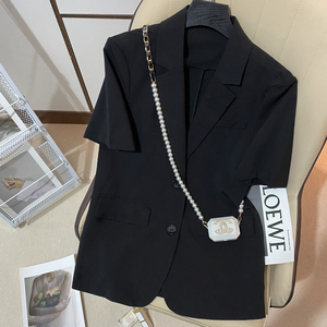 黑色薄款短袖西装外套女2024年夏季新款韩版休闲显瘦高级感小西服