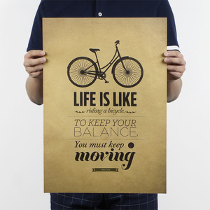 生活犹如骑自行车创意复古牛皮纸海报宿舍客厅咖啡厅装饰壁纸贴画