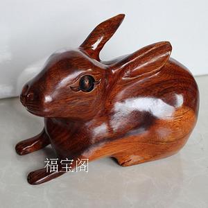 桃木兔子摆件木雕生肖兔摆件木雕木质兔属兔小摆件大号家居风水
