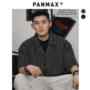 PANMAX大码男装宽松条纹波西米亚风衬衫重磅短袖潮牌百搭气质上衣