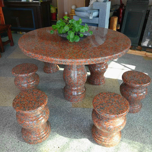 石雕石桌椅枫叶红石桌石凳庭院花园石桌茶台户外家用阳台石桌椅