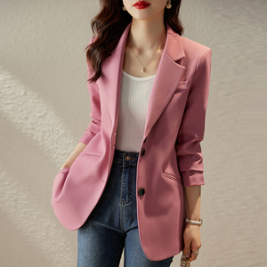 粉色洋气西装外套女春秋2024新款韩版休闲设计感英伦风小西服上衣