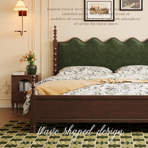 新中式靠背软包双人床1.5米1.8米美式复古全实木婚床中古风主卧床
