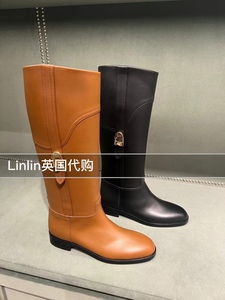 Linlin英国代购 Gucci古驰 23年秋冬新款女款 金属夹扣平底长靴