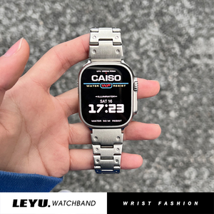 乐雨适用于iwatch9/8苹果手表表带7代保护壳Ultra不锈钢apple watch小方块秋冬se男女款s8星河钛金属三珠钢带