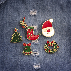 跨境欧美热销 圣诞节礼物胸针 圣诞老人花圈 圣诞树袜子套装胸针