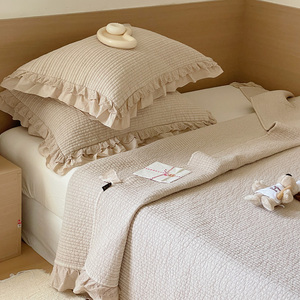 韩国植物砂洗柔软纯棉床盖三件套全棉榻榻米用夹棉床单绗缝被盖毯