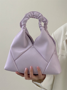 褶皱云朵包2022新款韩版简约紫色手提包软皮小众高级感拼接斜挎包