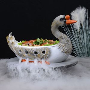 陶瓷新款大鹅鸭个性酒店酒精蜡烛加热盘子金鸡意境菜干冰餐具餐厅