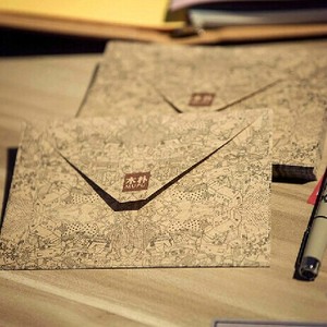 悠然文具中国风MUPU木朴牛皮纸三角信封 创意理想世界信封 10个装
