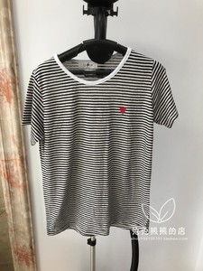 2019韩国东大门代购进口夏装新款女装甜美小爱心圆领短袖条纹T恤