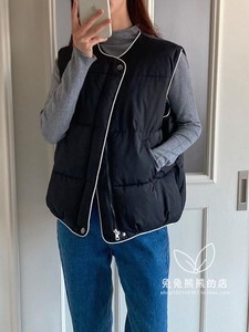2022韩国东大门代购冬装新款女装时尚显瘦圆领无袖棉衣外套
