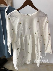 2019韩国东大门代购进口夏装新款女装甜美小碎花刺绣长袖娃娃衬衫