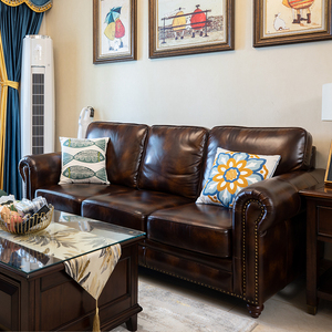 简约美式经典接触面真皮油蜡皮客厅家具沙发尺寸颜色可定制全真皮
