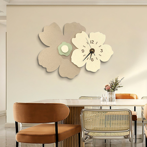 现代简约餐厅装饰画高档花卉带钟表创意砂岩立体时钟壁画饭厅挂画
