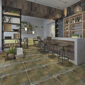 欧式客厅卧室餐厅地砖防滑美式田园装修地板砖自带角花复古绿瓷砖
