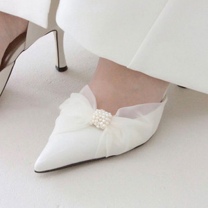 设计感高跟鞋女细跟2024年新款单鞋女白色韩国小众网纱婚鞋新娘鞋
