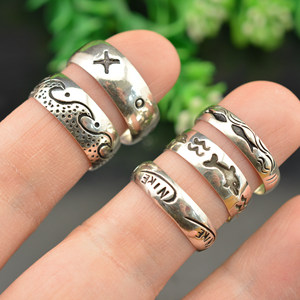 AG 925纯银 素银设计款巴厘岛手工多花纹戒指手工饰品