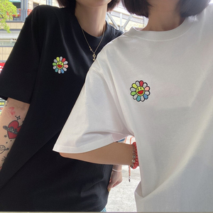 J Balvin × Murakami Takashi 村上隆太阳花联名男女刺绣短袖T恤