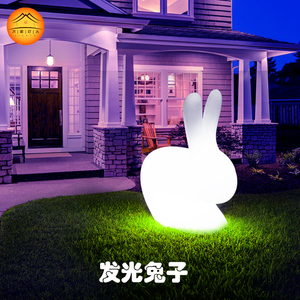 led七彩发光装饰可遥控变色户外广场庭院防水防摔兔子灯嫦娥花园