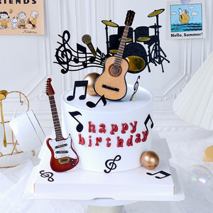 吉他音符蛋糕装饰插牌小提琴电吉他乐器模型摆件音乐主题生日插件