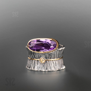 奢华双色紫红托帕石戒指  欧美时尚夸张戒指 旅游纪念手饰品H743