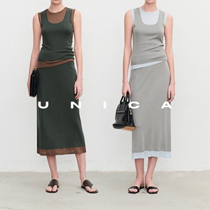 UNICA/高级色系叠穿_高端桑蚕丝纱线针织两件套背心冰感短Tee吊带