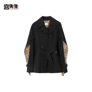 宫先生奢品 Burberry 博柏利 黑色双排扣长袖夹克外套 女 8071137