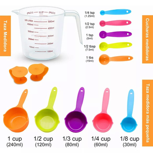 大小号彩色彩虹量勺 500ml刻度量杯可折叠漏斗十二件套 烘焙组合