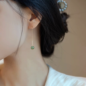 韩国代购GP天然和田玉长款耳环女14k包金流苏耳线高级感复古耳坠