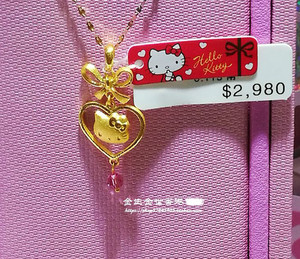 香港 周生生Hello Kitty猫头心形黄金吊坠专柜正品999.9足金