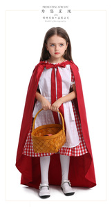万圣节话剧表演服装六一女童小红帽斗篷可爱女仆日常穿格子连衣裙