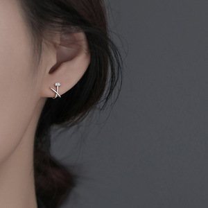 925纯银镶钻铆钉几何耳钉耳饰耳环女款设计感高级INS风个性冷淡风