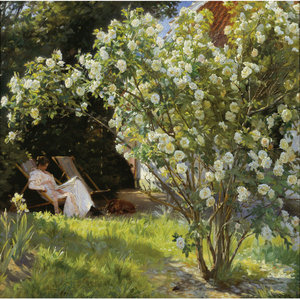 白玫瑰花丛中装饰画X小众油画无框画风景花卉油画喷绘印刷品E11