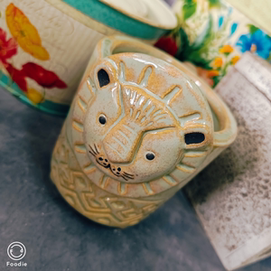 美式乡村复古做旧陶瓷小狮子造型花盆花器孤品