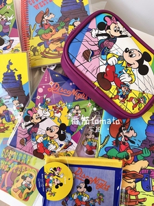 现货！日本迪士尼米奇米妮复古风卡通文具笔记本便签本笔袋卡包笔