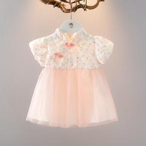 婴儿公主裙宝宝洋气连衣裙一岁夏装女童裙子6个月时髦汉服碎花裙