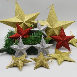 圣诞节金色星星装饰五角星挂件红色带金粉立体红星闪闪舞蹈道具