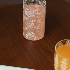 日本UNICOM松尾美雪设计师软萌印花耐热玻璃杯水杯果汁杯咖啡杯