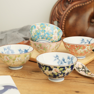 日本碗原装进口陶瓷家用日式五色茶花饭碗网红精致燕窝碗甜品小碗