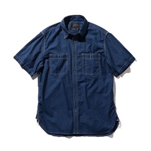 22SS男士BEAMS PLUS蓝染青年布辑明线工装短袖休闲衬衫日本产代购