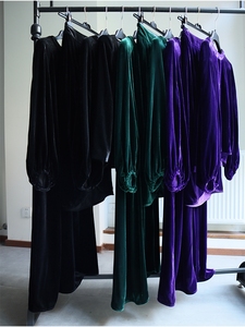 复古优雅贵气祖母绿紫色黑色真丝丝绒系列上衣半裙长裙连衣裙