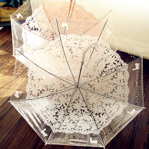 包邮韩国日系创意猫咪透明雨伞蕾丝伞透明伞长柄伞学生晴雨伞女伞