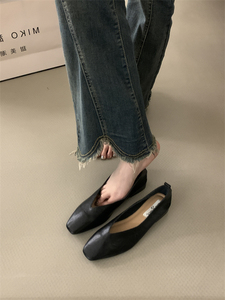 韩版一脚蹬平底瓢鞋通勤鞋黑色气质单鞋豆豆鞋秋冬小众法式女鞋子