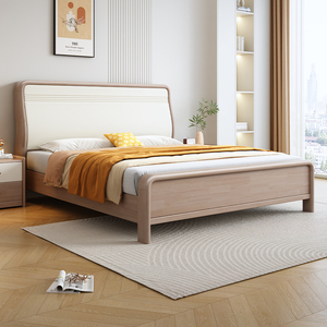 北欧全实木床1.5米现代简约轻奢主卧室1.8双人日式高箱储物双人床